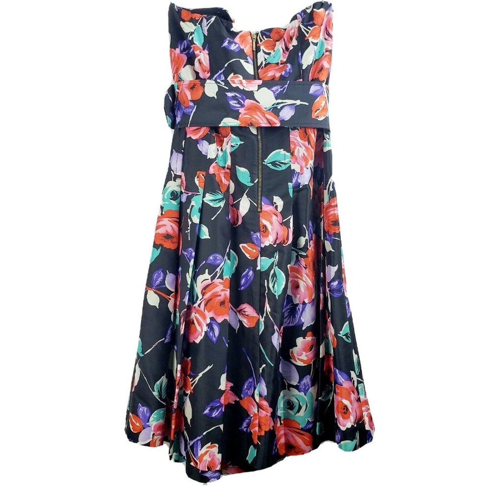 Express Women's Silk Dress Black Strapless Floral Belted Fit Flare Sz 6 NWOT - Picture 5 of 8